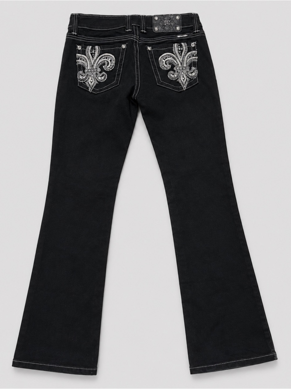 Miss Me Jeans 28 Black Bootcut Fleur De Lis Bling Rhinestone Y2K  JY5109B5V - Picture 2 of 12